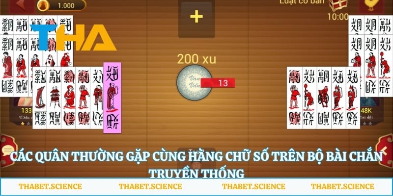 Các quân thường gặp cùng hàng chữ số trên bộ bài chắn truyền thống